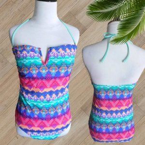PINK ENVELOPE MULTI COLOR HALTER ONE PIECE SWIMSUIT